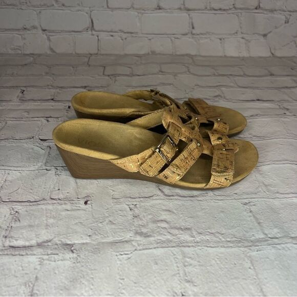 Vionic Skylar Brown Cork Print Adjustable Buckle Slide Sandals Shoes Women's 6 - Picture 4 of 7